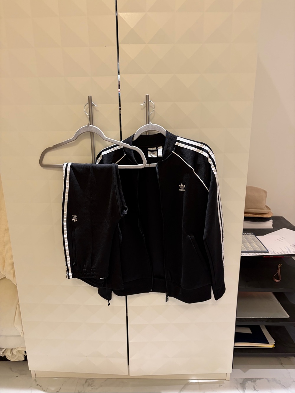 Adidas Women’s Black Track Jacket and Pants with White Three Stripes